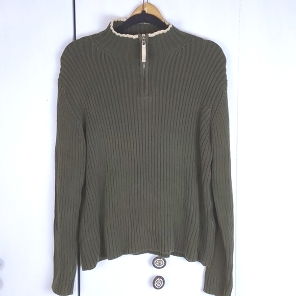 Woolrich Loden Cable 1/4 Zip Crew Green Sweater Neutral thermal Sz.L - Picture 1 of 10